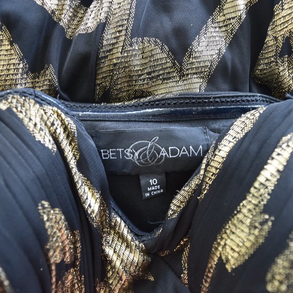 Betsy & Adam Black Metallic Gold Swirl Embellished Strapless Maxi Dress Gown - Picture 8 of 11